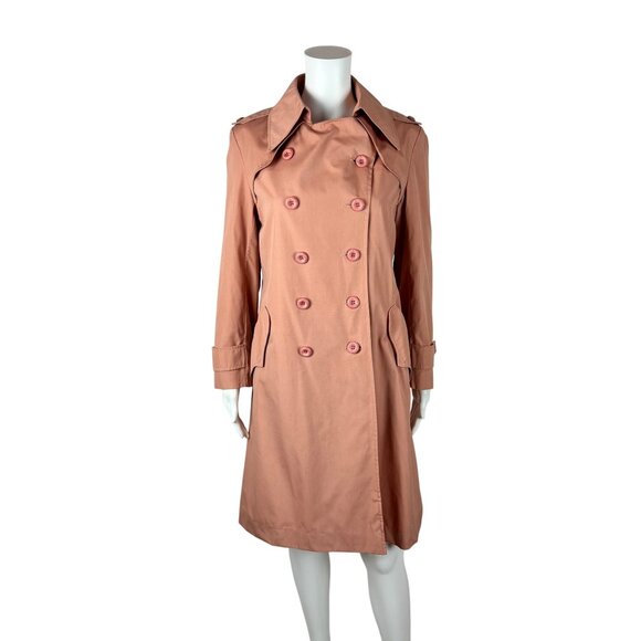 Vintage 70s Trench Coat Women's Medium Dusty Pink Mid Length Double Breasted - Picture 2 of 12